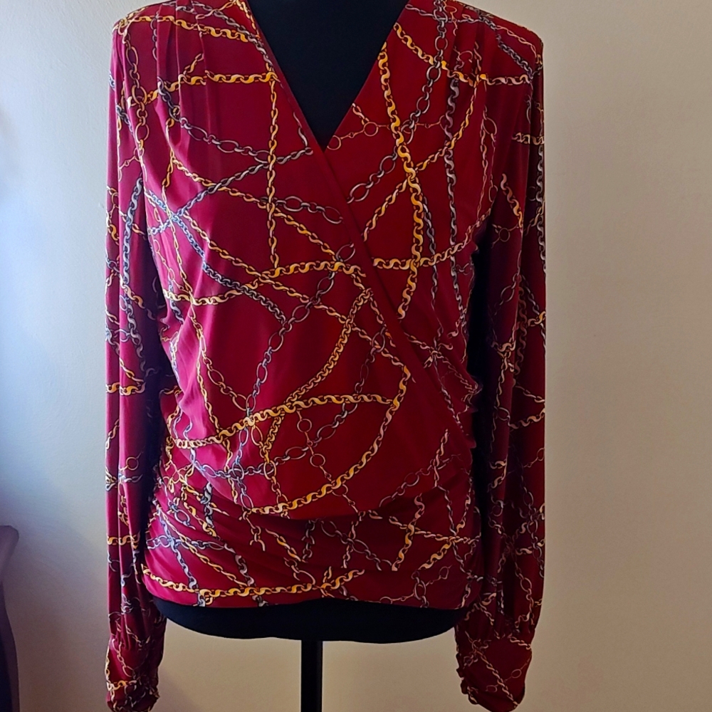 NWT Inc concept burgundy shirt with chain accents